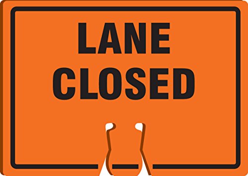 Accuform FBC730 Plastic Traffic Cone Top Warning Sign,"Lane Closed", 10" Length x 14" Width x 0.060" Thickness, Black on Orange