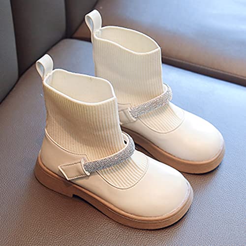 Booties 10 Girls Shoes Leather Boots Shoes Waterproof Leather Short Boots Non Slip Breathable Nude Princess Shoes (Beige, 11-11.5 Years)3