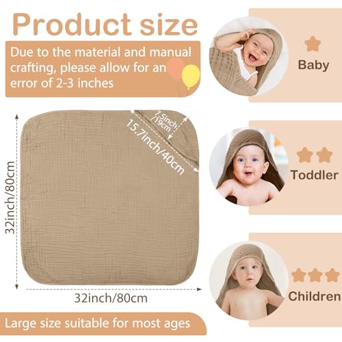 Image of Peryiter 6 Pcs Muslin Hooded Baby Towels, 32 inchx 32 inch Cotton Newborn Bath Towel Muslin Infant Baby Blankets Absorbent Unisex Newborn Registry Gift Essentials for Girls Boys (Pink,Blush,Red)