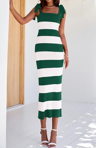 Image of BTFBM Casual Spring Dresses for Women 2025 Sleeveless Spaghetti Strap Striped Maxi Dress Party Beach Long Dress