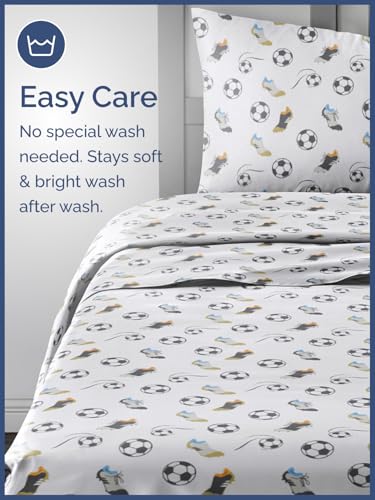 Image of Kids Queen Size Soccer Bed Sheets - 4 Piece Kids Soccer Sheet Set | Soccer Themed Bedding, Ultra-Soft, Cute & Cozy, Breathable & Machine Washable, Kids Bed Set for Boys, Girls, Teens & Toddlers
