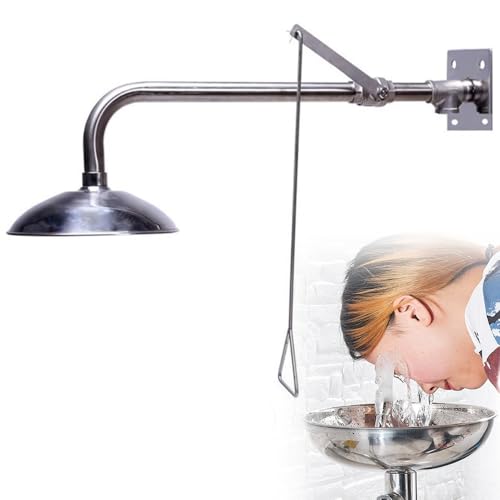Emergency Shower Spray Head, Emergency Eye Washer, Wall-mounted Security Shower, for Washing Eye Face Neck Arm, 304 Stainless Steel, Lab and Industrial Use