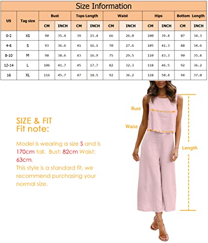 Roylamp Women's Summer Two Piece Outfits Round Neck Crop Basic Top Cropped Wide Leg Pants Set Jumpsuits Pink Purple S #TOP6