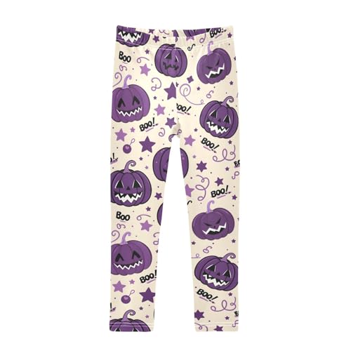 Purple Pumpkin Stars Boo Girls Leggings Soft Stretch Workout Yoga Dance Pants for Kids Casual Tights