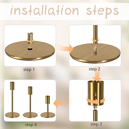 Brass Taper Candle Holders - Set Of 3 Antique Brass Finish Candlestick Holder, Modern Rustic Metal Candlestick Holder For Wedding, Dining Table, Party Centerpiece #TOP6