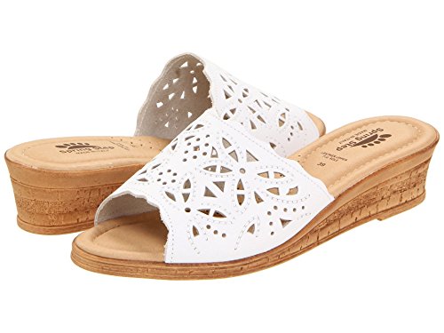 Image of Spring Step Estella Women's Fashion Wedge Slide Sandals - Casual Leather Heel with Geometric Laser-Cut Detailing WHITE EU 38 / US 7.5-8