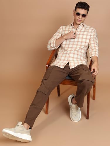 Image of Highlander Men's Slim Fit Checks Shirt | Full Sleeves | Spread Collar | Casual Shirts for Men