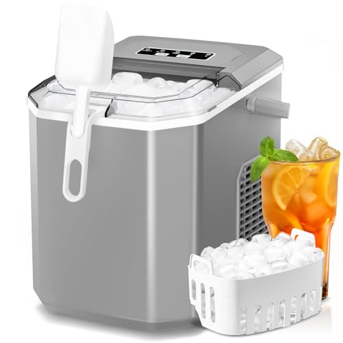 ZAFRO Ice Makers Countertop, 9 Cubes Ready in 6 Mins, Self-Cleaning Ice Machine with Detachable Double Handle and Anti-Hollowing Basket, 2 Size of Bullet Ice for Home Kitchen Office Bar Party, Black