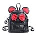 Women Girls Cartoon PU Leather Mouse Ear Bow Backpack Shoulder School Mini Bag Rucksack Black&Red