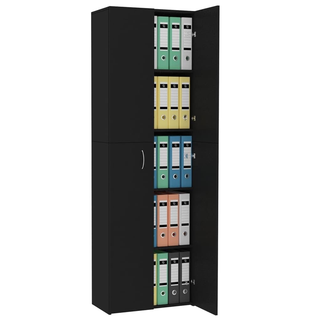 Armadio Ufficio con 5 Scomparti, Armadio per Ufficio Nero 60x32x190 cm, Armadi da Ufficio in Legno Multistrato (Peso 40,6 kg)
