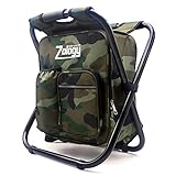 Zology Sitzrucksack Klapp Campingstuhl Hocker Rucksack mit Kühler isolierte Picknick Tasche, Camouflage Portable Wandern Sitz Tisch Tasche für Outdoor Indoor Fishing Travel Beach BBQ