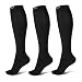 Produktbild QXURkut 3 Paare Schwarze Kompressionsstrümpfe Damen Herren 15-20 mmHg Kompressionssocken für Laufen Sport Flug Reise Athletik Schwangerschaft (L-XL)