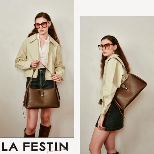 LA FESTIN Leather Shoulder Bag for Women - Large Capacity Brown Satchel Bag with Adjustable Strap Women's Crossbody Purse2