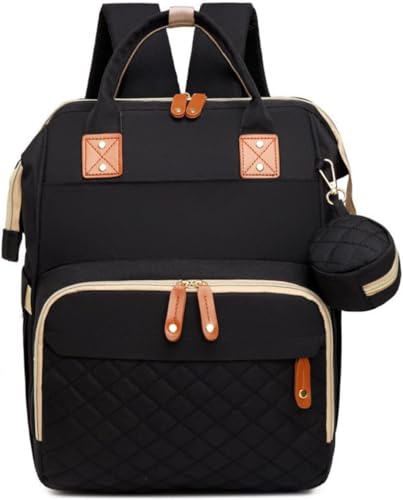 Mochila Maternidade Impermeável Unissex Grande Capacidade — Bolsa Mochila Bebê Menino/Menina com Abertura Extra Larga, Zíper Duplo SBS, Bolso Traseiro Antirroubo e Alças Acolchoadas (Preta)