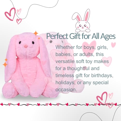 Image of Pink Bunny Soft Toy - 30Cm & Back Side Zip for Hide Small Gifts for Loved Once | Rabbit Plushies Kids Toys for 2-5 Years Boys & Girls | Teddy Bear Gift for Girlfriend