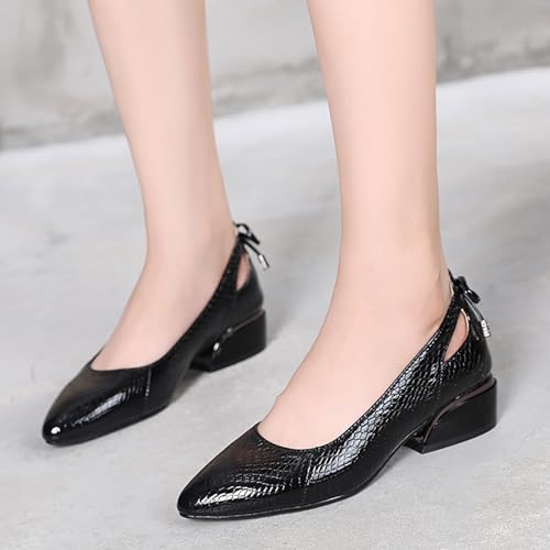 Women’s Genuine Leather Print Low Chunky Heel Dress Pumps Sexy Elegant Breathable Wear-Resistant Pointed Toe Shallow Mouth Slip-on Low Block Heel Pumps Shoes for Work Wedding Date4