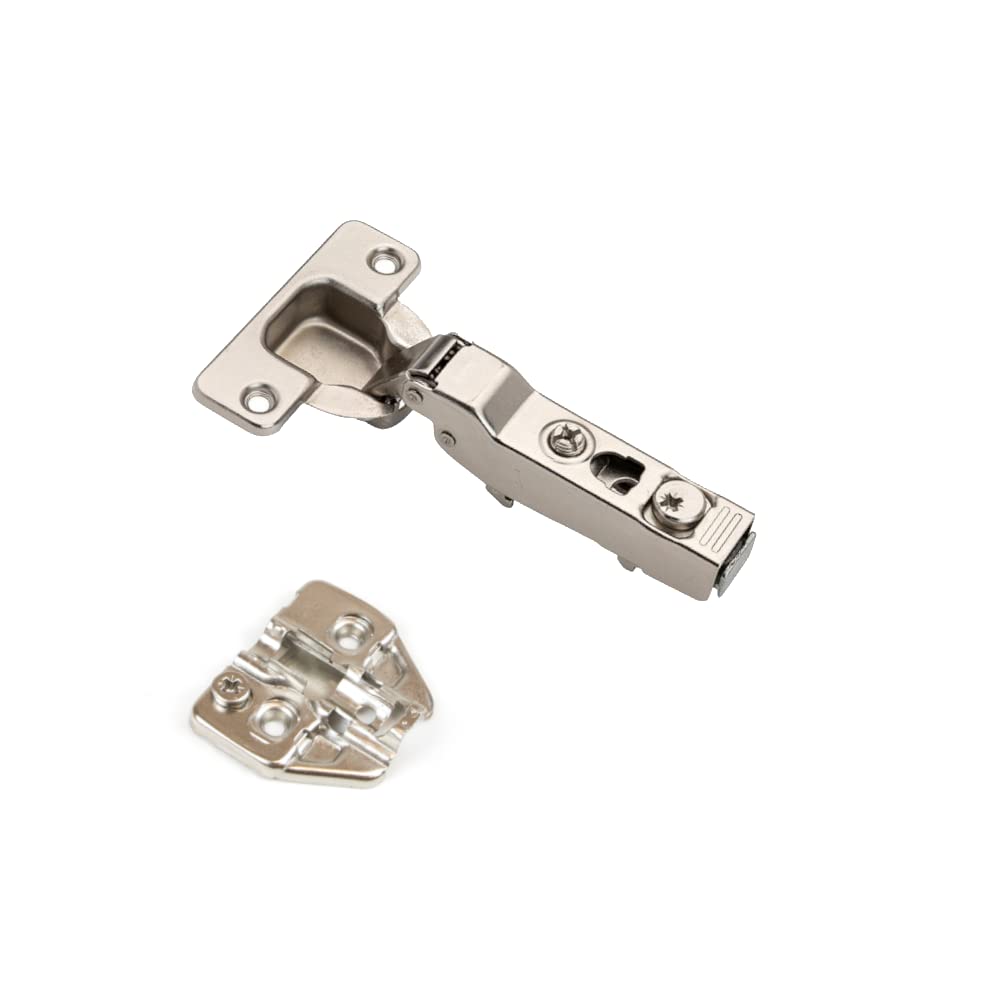 Fittingsco Nickel Plated Dtc, Half Overlay 110° Degree Soft Close Hinge With Adjustable Plate, Steel Damper