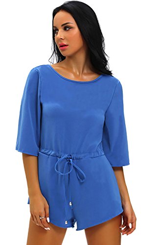Mono de ocio azul de una quinta manga con escote bajo y bolsillo trasero seguro talla S