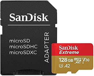 SanDisk Extreme 128 GB microSDXC Memory Card + SD Adapter with A2 App Performance + Rescue Pro Deluxe, Up to 160 MB/s, Class 10, UHS-I, U3, V30, Red/Gold