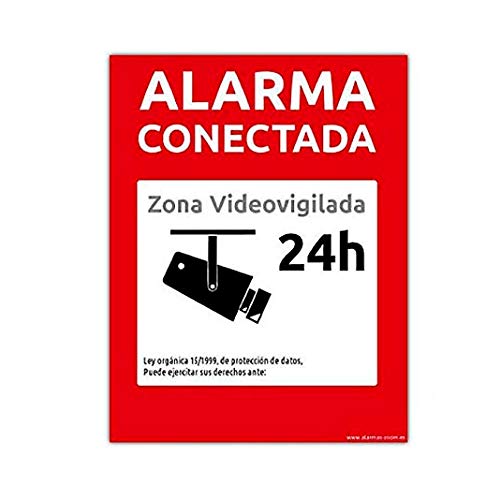 Carteles Alarma conectada disuasorio Zona vigilada 24h Color Rojo 24 Horas videovigilada vigilada disuasorios. Varios tamaños disponibles, tipos de carteles rígidos o pegatinas (PVC Rígido, A5)