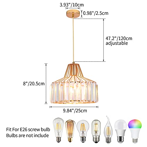 Modern Crystal Chandelier Light 9.84'' Ring Led Crystal Pendant Lamp Mini Crystal Led Flush Mount Ceiling Light Fixtures Adjustable Cord Chandelier Lamp For Kitchen Island Hallway E27/E26 Bulb（Gold） #TOP4