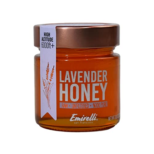 Lavender Honey by Emirelli – Unfiltered Raw Honey with Lavender – 100% Pure Honey with Powerful Anti-oxidants, Non GMO, Gluten Free, Suitable for Kosher and Halal, Glass Jar- 10.1 Oz