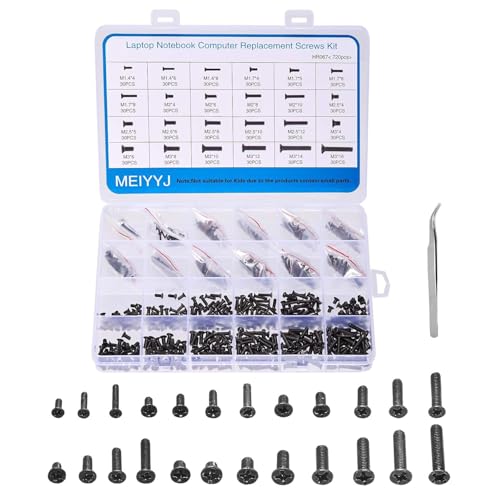 Image of 720pcs Laptop Notebook Screws Set,Replacement Computer Screws Kit,M1.4,M1.7,M2,M2.5,M3 countersunk Flat Head Phillips Mini Screw Set for Electronic Repair.