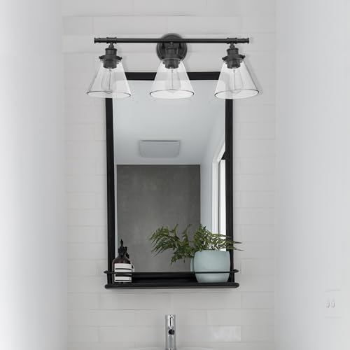Image of Globe Electric 50192 Parker 5-Piece All-In-One Bathroom Set, Oil Rubbed Bronze, 3-Light Vanity Light with Clear Glass Shades, Towel Bar, Towel Ring, Robe Hook, Toilet Paper Holder, Oil-rubbed Bronze