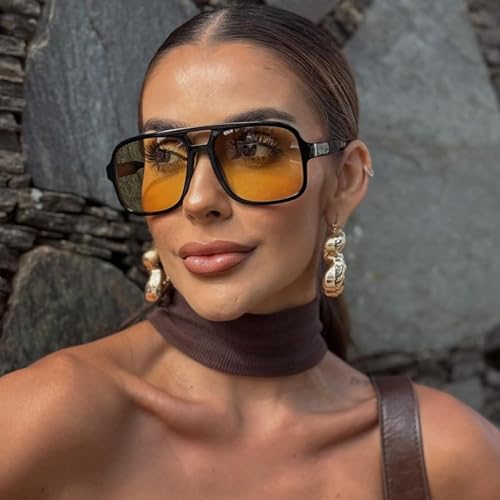 Retro Square Sunglasses for Women Men Classic 70s Oversized Square Sun Glasses Oragne Vintage Shades2
