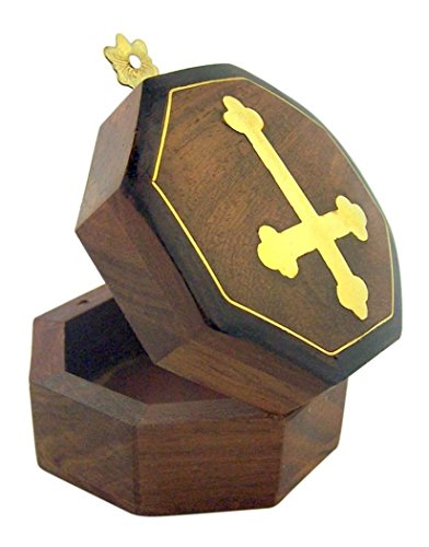 Needzo PLC Brown Wooden Rosary Jewelry Keepsake Treasure Box w Gold Budded Cross - Thumbnail 2