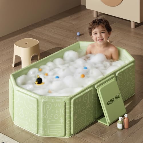 Faltbare Badewanne für Kinder, Tragbare Badewanne, Große Kleinkindbadewanne, Tragbares Duschbecken, Badewanne Kinder für 0-8 Jahre, Integrierte Badewanne mit Ablassschraube (Grün)
