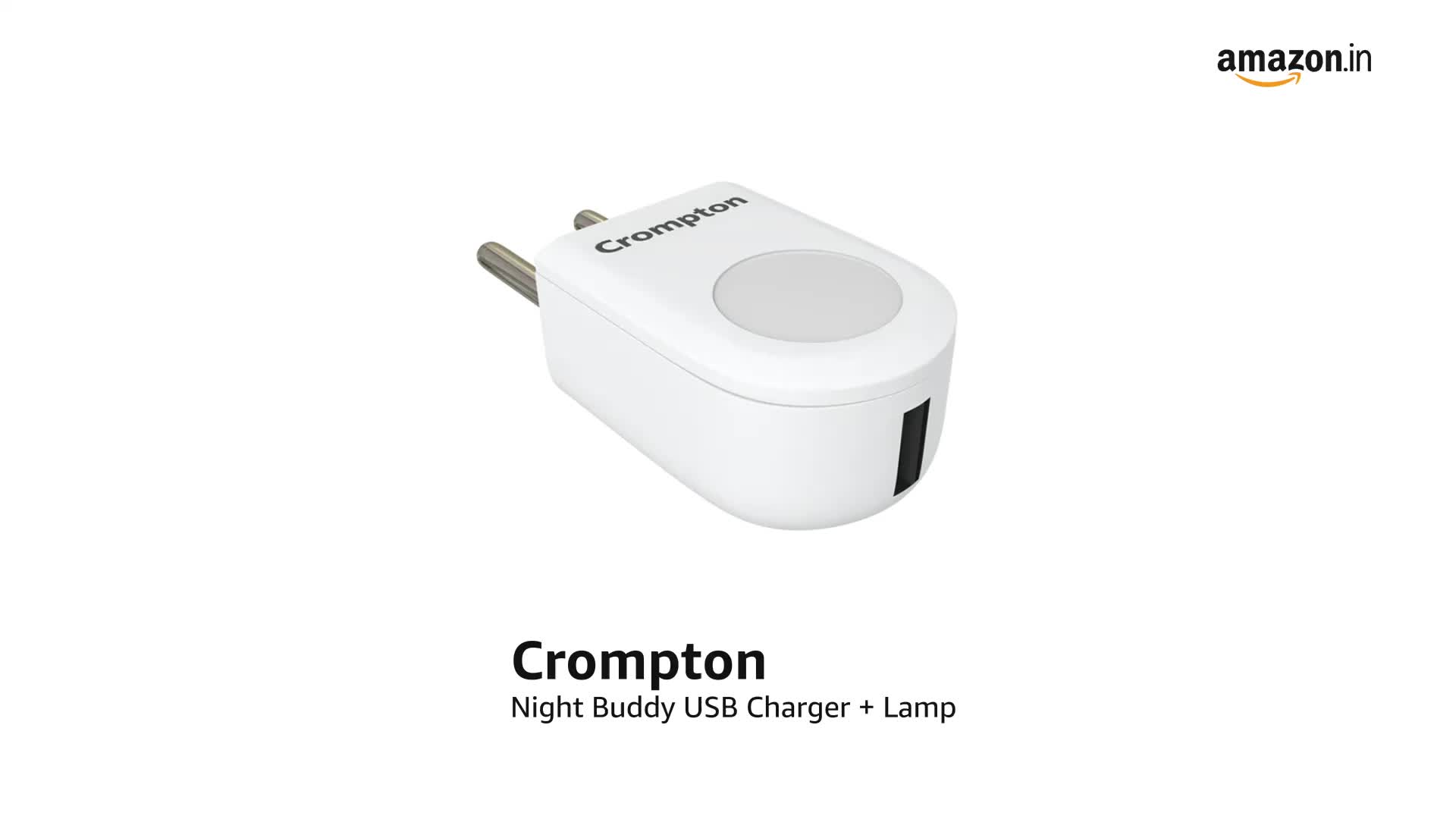 Crompton Night Buddy 0.5 W LED Night Lamp with USB Charger Warm White | Pack of 1 | Turbo Charge | Indirect Soft Glow, 2-Pin Plug | Less Power Consumption