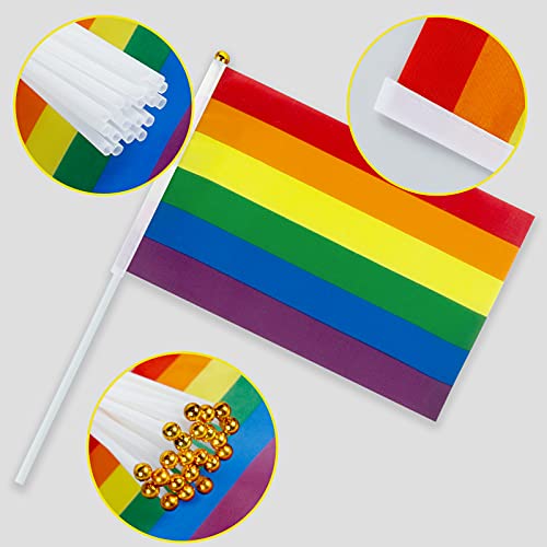 50 Pack Rainbow Pride Flag, Pride Flags Stuff Hand Held Lgbtq Gay Flags With Sticks, Pride Decorations Supplies For Mardi Gras, Small Mini Gay Pride Flag Rainbow Party Decor #TOP2