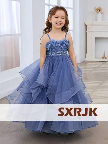 Beaded Pageant Dresses for Girls with 3D Flowers Poofy Flower Girl Dress for Wedding Toddler Ball Gown2