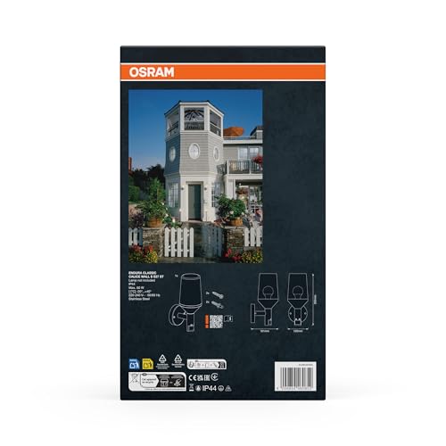 OSRAM Kinkiet ENDURA Classic Calice z czujnikiem ruchu w nowoczesnym stylu ze stali nierdzewnej, z dyfuzorem szklanym, E27, ochrona IP44, do oświetlenia podjazdów i ścieżek