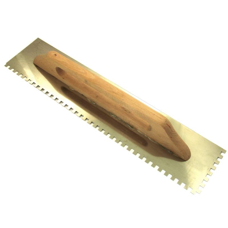 Professional Stainless Steel Notched Trowel, 600mm Length, 130mm Width, 6mm Teeth, Wooden Handle for Tile Adhesive and Mortar Spreading