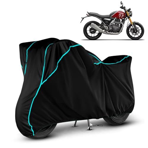 Image of Water Resistant Bike Cover Dustproof UV Protection Bike Body Cover for Triumph Speed 400 All-Weather Protection with Aqua Blue Piping - (Black)