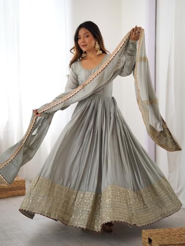 Image of FUSIONIC Elegant Maroon Chinon Anarkali Set with Heavy Border & Dupatta Set