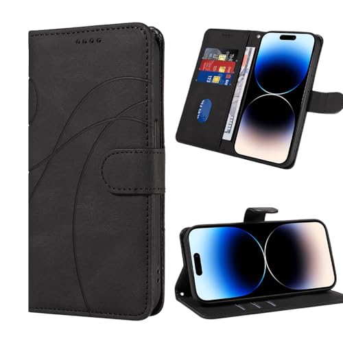 LACAE pour Sony Xperia 1 VIII Coque en Cuir PU - Étui à Rabat avec Porte-Carte, Housse Magnétique avec Support (Black)