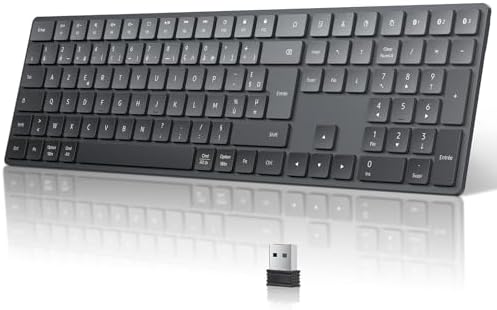 TECURS Clavier sans Fil Bluetooth Clavier AZERTY 2.4G Wireless Keyboard avec 3 Canaux Bluetooth, Ultra-Mince, pour Tablette, Ordinateur, Apple MacOS, iOS, Android, PC, 2*AAA Batterie(Non fournies)