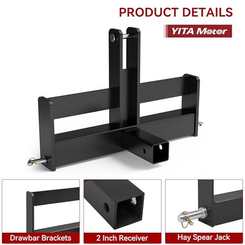 Image of YITAMOTOR 3 Point Quick Hitch with 2 inch Receiver for Category 1, 3 Pt Tractor Trailer Hitch Drawbar Adapter Attachments with Suitcase Weight Brackets