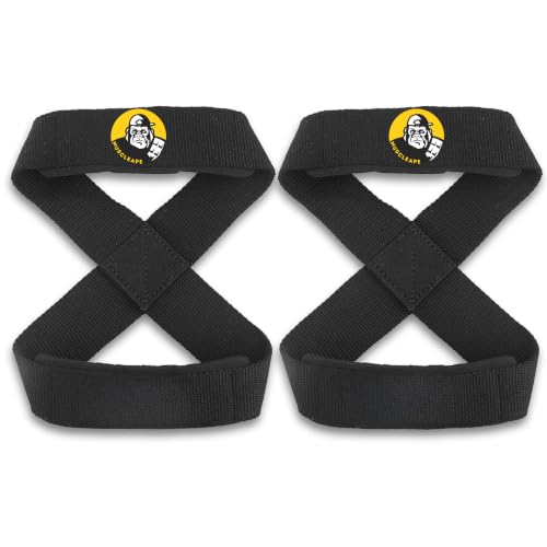 Image of Muscleape Weight Lifting Straps with Padded Cuff for Gym Workout Deadlift,Powerlifting and Fitness Strength Training (figure 8 straps, Strong straps, anti-skid straps). Improve Bar Grip & Lift Heavier.