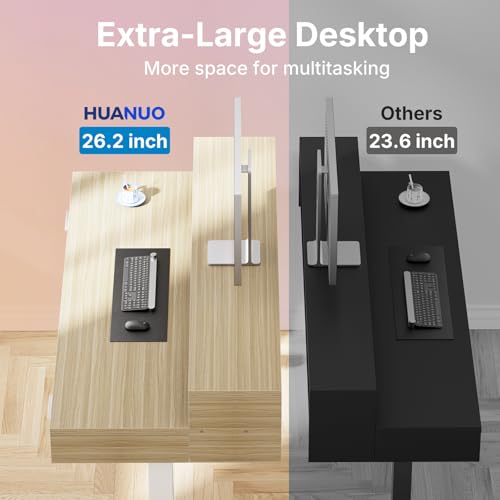 Image of HUANUO 63″ x 26″ Electric Standing Desk with 2 Drawers &24.4″ Large Keyboard Tray, C-Clamp Mount Compatible, Adjustable Computer Desk for Office, Sit Stand Up Desk with 4 Height Presets, Light Walnut