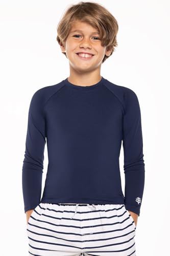 Coolibar UPF 50+ Kid's Sandshark Long Sleeve Surf Shirt - Sun Protective (Small- Navy)