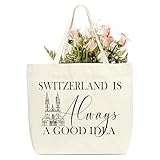 HMJKL Switzerland Travel Tote Bag, Switzerland Is Always A Good Idea Canvas Tote Bag, Switzerland Lover Gifts Bag, Shoulder Bag For Work Shopping Travel Holiday, 05