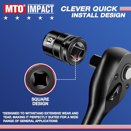 Image of MTO 1 /2 inch Drive 15mm Shallow Impact Socket, 6-Point Metric Socket for Automotive Maintaince, CR-V Steel Meets ANSI Standards
