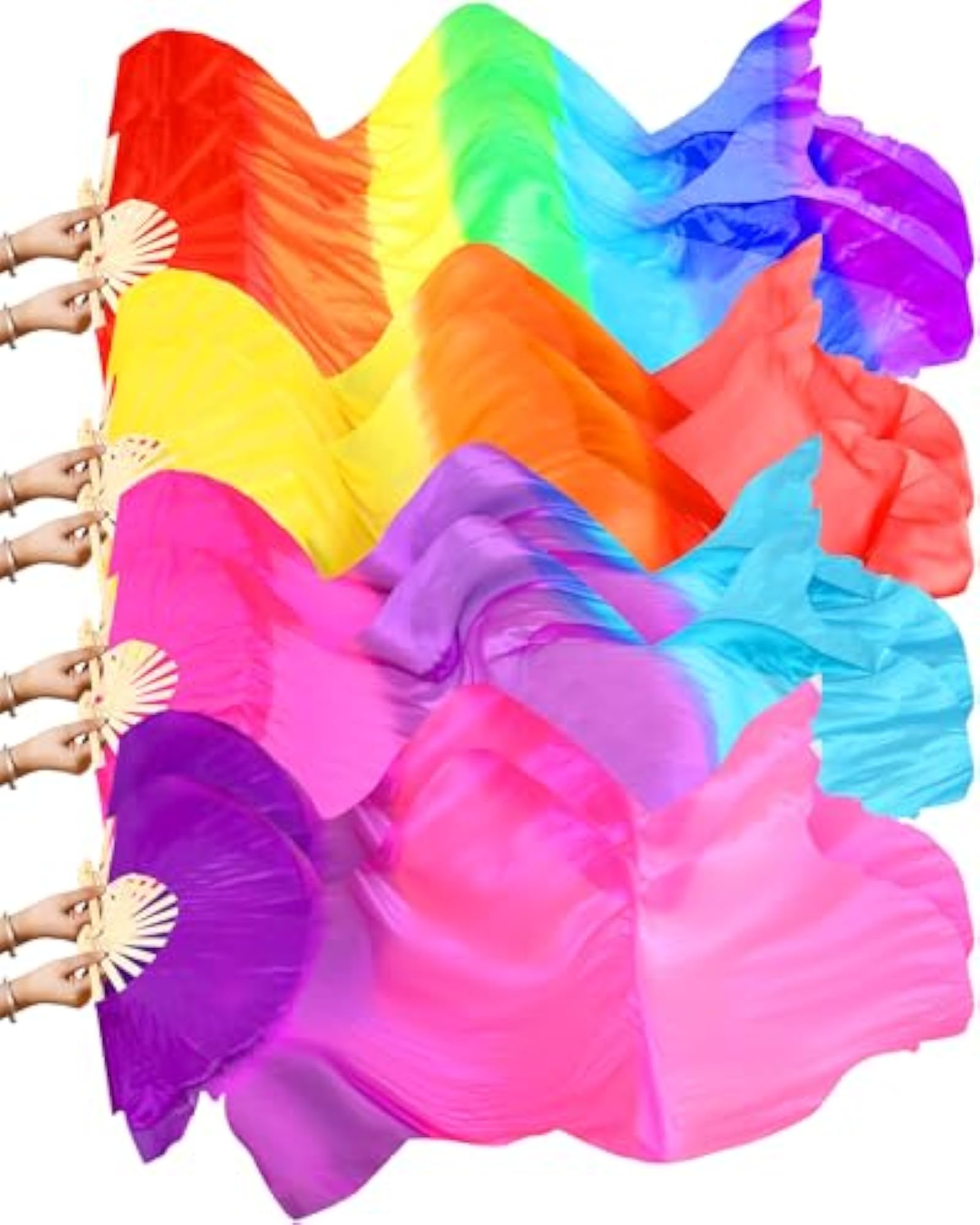 Large Silk Fans for Belly Dance, 4 Pairs