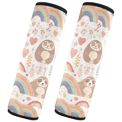 Seat Belt Covers 2 Pack Cute Sloth Car Seat Strap Covers Super Soft Hearts Rainbows Car Seat Neck Cover for Boys Girls Adults Babies S