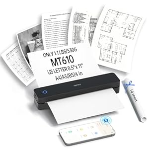 iDPRT Portable Printers Wireless for Travel,MT610 Mini Thermal Printer A4,Bluetooth Printer for Travel,Home,Study,Wireless Printers for Home Use Compatible with iOS,Android and PC,Black