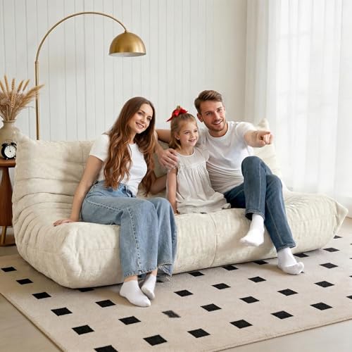 Image of Bean Bag Chair, 3 Seater Fireside Chair, Giant Bean Bag Chairs for Adults, Lazy Large Floor Bean Bag Sofa for Living Room, Bedroom, Dorm, Office(Beige)